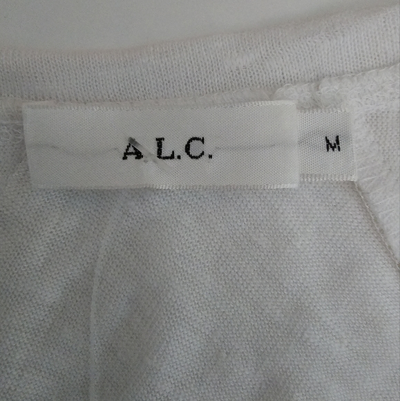 A.L.C. Linen Short Sleeve Top Size M White Lace Up Back Silver Grommets T-Shirt - Picture 4 of 10